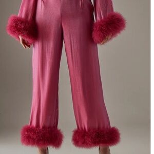 SOLD OUT! Boohoo Premium Iridescent Feather Cuff Wide-Leg Trousers